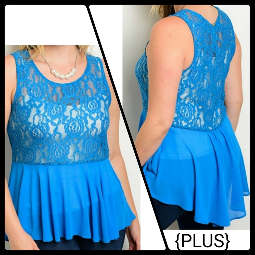 [Last 3] LAST DAY Blue Lace Blouse Peplum
